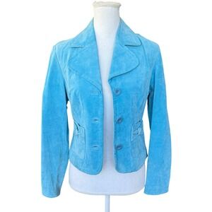 Live a Little Turquoise Blue Suede Leather Bow Pocket Jacket PP